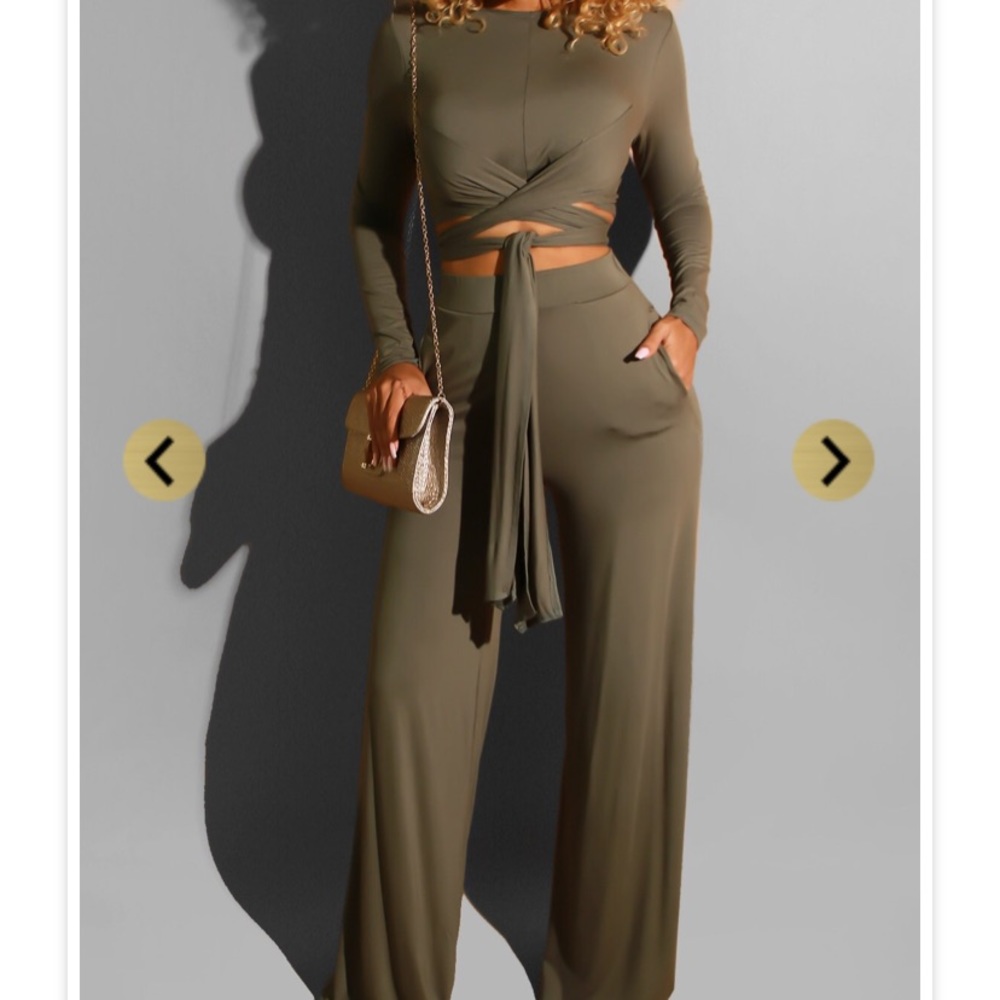 Olive green two piece pants set